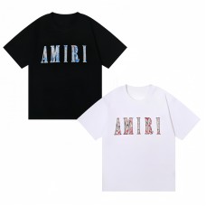 AMIRI Red and blue art background letter print Style 2025 New Y2K Vintage Graphic Tee |  100 percent Cotton Oversized T-Shirt |Streetwear Casual Loose Fit | Couple Matching Tops for Men Women | Hip Hop Summer Style