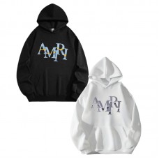 AMIRI logo—colorful on black, metallic on white Print Couple Loose Casual Autumn and Winter Hoodie Sweater