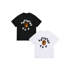 APE Summer Creative Graphic T-Shirt, Black And White Cotton T Shirt, APE And Monogram, Casual Loose, Men's And Women's Couple Matching Outfit, Streetwear Tee