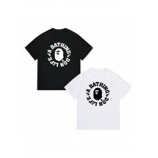APE 2025 summer classic graphic T-shirt, ape head and monogram pattern, 100 percent cotton, black and white T-shirt, casual loose tee, men and women couples streetwear