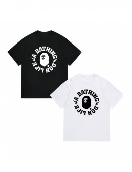 APE 2025 summer classic graphic T-shirt, ape head and monogram pattern, 100 percent cotton, black and white T-shirt, casual loose tee, men and women couples streetwear