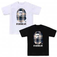 Ape Head Blue Striped Checkered Alphabet Print T-Shirt Classic design, loose and comfortable fit, stylish and trendy