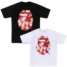 APE New Fashion T-Shirt Red Patterned Ape Head Print Relaxed Fit, Comfortable Casual and Versatile Unisex Style