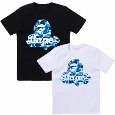 APE New Fashion T-Shirt Featuring a blue camouflage pattern print with a primate head design Relaxed and comfortable fit Casual and versatile styling Unisex design