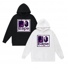 APE Fashion Casual Hoodie Round neck with kangaroo pocket design Purple ape head graphic print Casual comfort meets trendy style