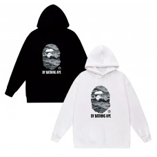 APE Fashion Casual Hoodie Round neck with kangaroo pocket design Gray camouflage ape head lettering print Casual comfort meets trendy style