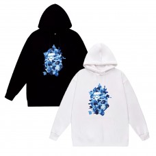 APE Fashion Casual Hoodie Round neck with kangaroo pocket design Blue ape head lettering print Casual comfort meets trendy style