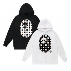APE Fashion Casual Hoodie Round neck with kangaroo pocket design Black and white ape head lettering print Casual comfort meets trendy style
