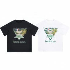 Casablanca Tennis Club Printed Short-Sleeve French Vintage Manor-Style Black T-Shirt Unisex