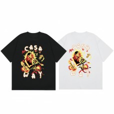 Casablanca Summer Men's 100% Cotton T-Shirt Jazz-Inspired Print Relaxed Fit American Vintage Short-Sleeve T-Shirt