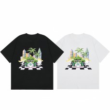 Casablanca Track Coconut Tree Totem Light-Toned Casual Men's T-Shirt Lazy Vintage Short Sleeve Couple Set