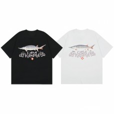 Casablanca Luxury-inspired niche two-tone T-shirt Sturgeon print Street-chic loose-fit short sleeves Comfortable and versatile for all seasons