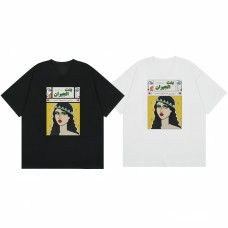 Casablanca Women's New Short-Sleeve T-Shirt Exotic Feminine Totem Retro Artistic Lazy Style Loose Round Neck Comfortable and Versatile