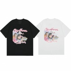 Casablanca Summer 100% Cotton Unisex Short-Sleeve T-Shirt Retro Character Print Black Background Loose-Fit Short-Sleeve T-Shirt Niche Art Style