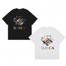 Casablanca New Color-Blocked Letter Tennis-Inspired T-Shirt Relaxed-Fit Short-Sleeve Top Comfortable and Versatile Unisex Style