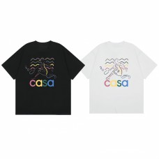 Casablanca New Women's Cotton T-Shirt Colorful Athletic Portrait Print Black Background Loose-Fit Short-Sleeve T-Shirt Trendy and Cool Niche Style