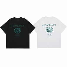Casablanca Men's Niche T-Shirt Paris Logo Print Black Loose-Fit Short-Sleeve T-Shirt Minimalist and Sophisticated Style