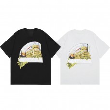 Casablanca New Women's T-Shirt Urban Architecture Print Black Loose-Fit Short-Sleeve T-Shirt Retro Art Style Couples Matching Set