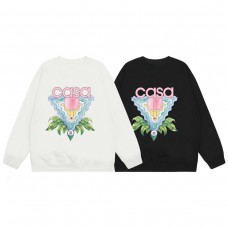 Casablanca New Women's Fleece-Lined Crewneck Sweatshirt for Fall/Winter Color-Block Pattern Sweatshirt Black Oversized Fit Trendy, Cool, Niche Style