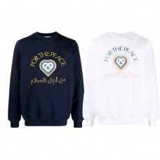 Casablanca Women's Fleece-Lined Sweatshirt for Fall/Winter Heart Print Long Sleeve White Oversized Fit Healing Aesthetic Niche Style