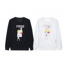 Casablanca Women's Fleece-Lined Crewneck Sweatshirt with Ping Pong Print White Oversized Fit Retro Athletic Style