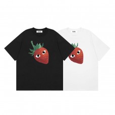 Comme des Garcons Kawaku  Strawberry love Print high-quality men's and women's casual 100 percent cotton short sleeves