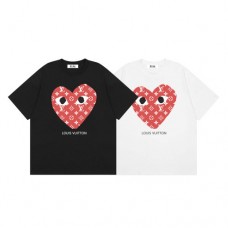 Comme des Garcons Kawaku Red heart Print high-quality men's and women's casual 100 percent cotton short sleeves