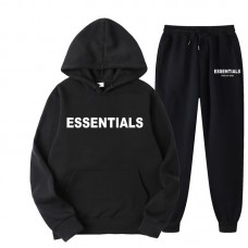 ESSENTIALS Men's Casual Sports Set,Black Fabric With White Letter Graphic. Couple's Set Hoodie, Men's Fall Clothes,Men 2 Piece Set, Casual Loose Sweatshirt, Suitable For Autumn/Winter