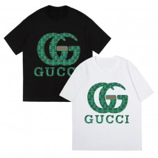 GUCCI Fashion T-Shirt, Classic Green Letter Print, Casual and Versatile, Loose and Comfortable