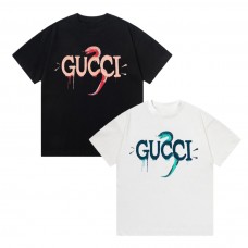 GUCCI Fashion T-Shirt Classic lettering with green snake print Casual and versatile Relaxed fit for comfort