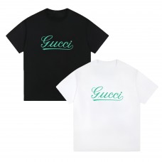 GUCCI Fashion T-Shirt Classic green lettering print Casual and versatile Relaxed fit for comfort Couples style