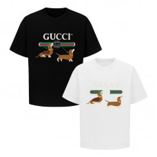 GUCCI Fashion T-Shirt Classic lettering with dachshund print Casual and versatile Relaxed fit for comfort Couples style
