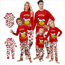 Christmas pyjamas Christmas family home set printed pajamas long sleeves round neck