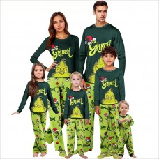 European and American Christmas pajamas Christmas GRINCH Printed Parent-Child Long Sleeve Pajamas Christmas Suit Home