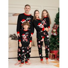  Christmas Parent-Child Clothes Santa Lights Alphabet Print Sleepwear Pajama Set