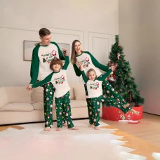 New Christmas Parent-Child Clothes Snowflake Santa Letter Family Pajamas Long Sleeve Pants Green Home Clothes