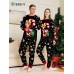 New Santa Letter Print Pajama Set Crew Neck Long Sleeve Pants White Home Dress Christmas Parent-Child Dress