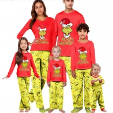  Christmas pajamas Christmas GRINCH Print Parent-Child Long Sleeve Pajama Christmas Suit Home