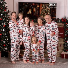  Christmas Print Parent-Child Long Sleeve Pajama Set Home Dress