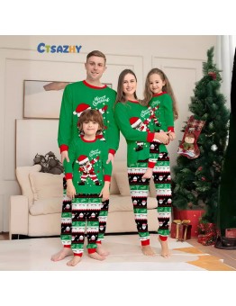 New Santa Print Parent-Child Long Sleeve Pajama Set Home Dress