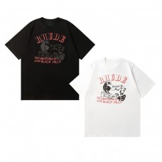 RHUDE 2025 New Short-Sleeve T-Shirt Unique Print Short-Sleeve Relaxed Fit Crew Neck Black and White Couple Set