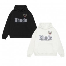 RHUDE Men's Fall Hoodie Classic Letter Logo Vintage Style Fleece-Lined Warm Sweatshirt RHUDE Men's Fall Hoodie Classic Letter Logo Vintage Style Fleece-Lined Warm Sweatshirt