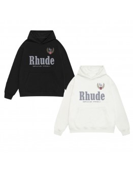 RHUDE Men's Fall Hoodie Classic Letter Logo Vintage Style Fleece-Lined Warm Sweatshirt