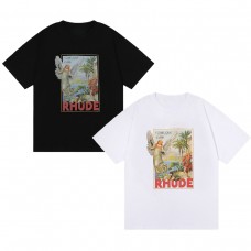 RHUDE Summer Men's T-Shirt Angel Print T-Shirt Perfect for Couples Relaxed Fit Crew Neck Suitable for All Seasons