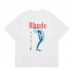 RHUDE Niche Men's T-Shirt Body Art Print Short-Sleeve T-Shirt Black Base with Red and Blue Color-Blocking Streetwear Brand Top