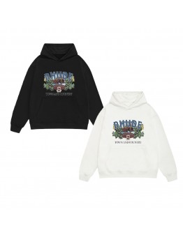 RHUDE Fall Fleece-Lined Hoodie with Grape Print Retro Streetwear Hoodie - Versatile Style
