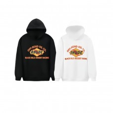 RHUDE New Men's Fleece-Lined Hoodie “RHUDE Off-Road Oil Company Logo Hoodie Black Hills Desert Racing Vintage Functional Hoodie”