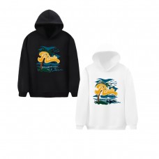 RHUDE Fall/Winter Hoodie with Coconut Tree and Wave Print, Fleece-Lined Hooded Sweatshirt American Retro West Coast Style Streetwear Hoodie