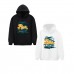 RHUDE Fall/Winter Hoodie with Coconut Tree and Wave Print, Fleece-Lined Hooded Sweatshirt American Retro West Coast Style Streetwear Hoodie