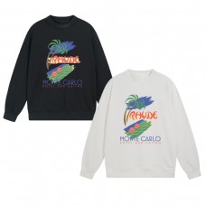 RHUDE New Men's Collection: Monte Carlo Casino Print Fleece-Lined Hoodie with Coconut Tree Dice Design - American Vintage-Style Warm Sweatshirt